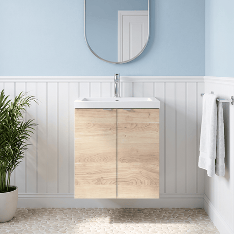 [BFDY3040A] Alrewas Contemporary 2 Door Wall Hung Vanity Unit with Ceramic Basin, 500mm, Choice of Colour - Silo