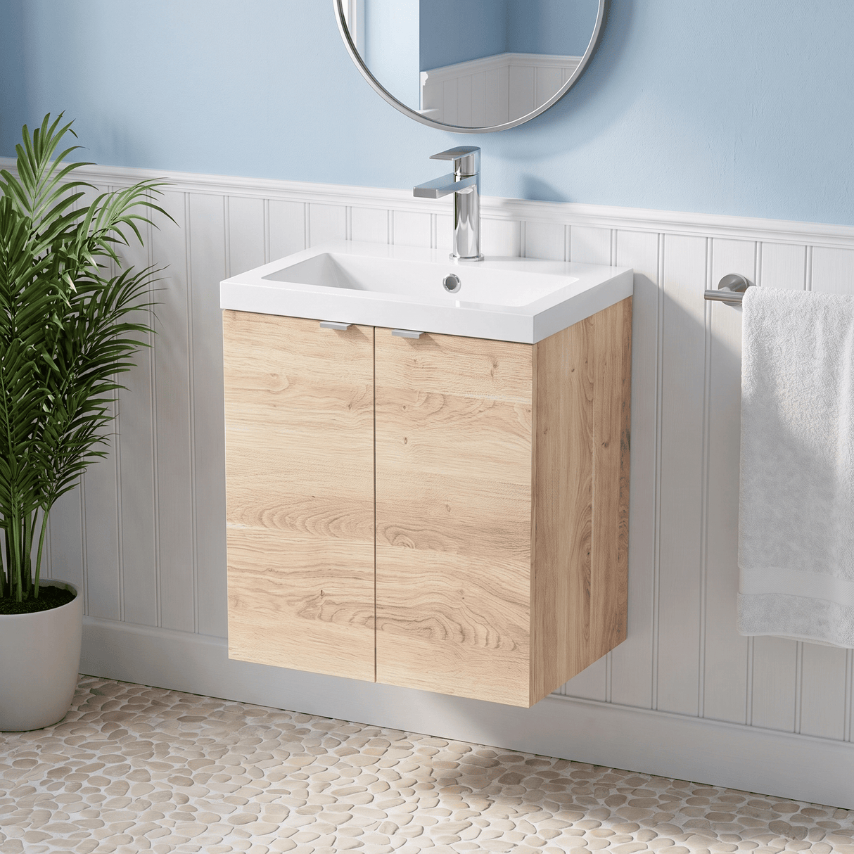 [BFDY3040] Alrewas Contemporary 2 Door Wall Hung Vanity Unit with Polymarble Basin, 500mm, Choice of Colour