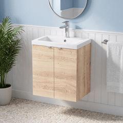 [BFDY3040] Alrewas Contemporary 2 Door Wall Hung Vanity Unit with Polymarble Basin, 500mm, Choice of Colour