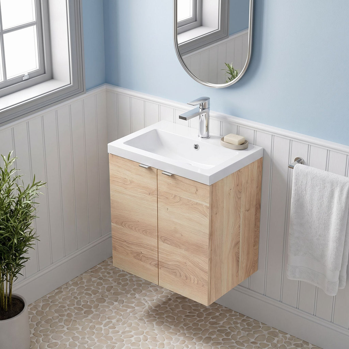 [BFDY3040] Alrewas Contemporary 2 Door Wall Hung Vanity Unit with Polymarble Basin, 500mm, Choice of Colour