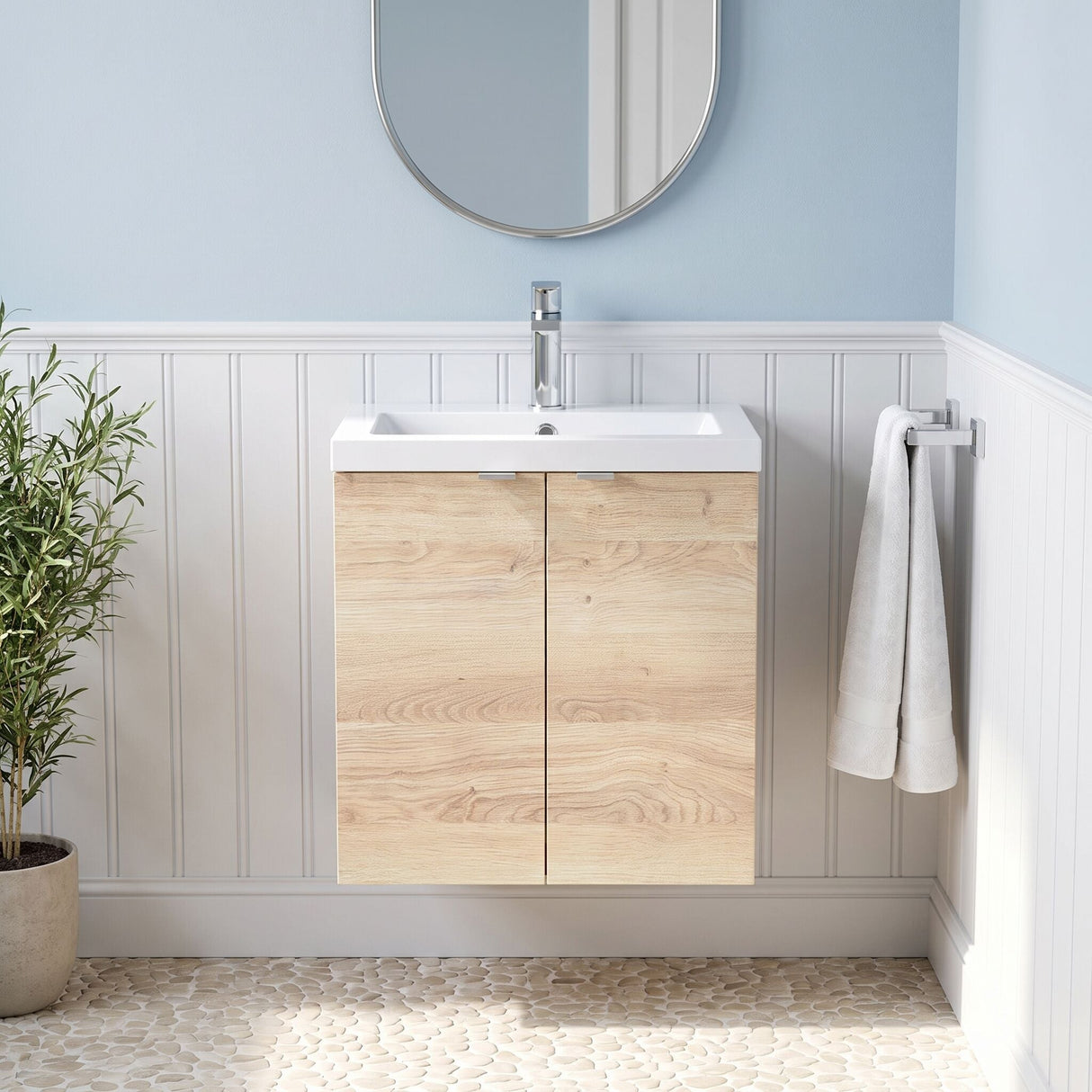[BFDY3040] Alrewas Contemporary 2 Door Wall Hung Vanity Unit with Polymarble Basin, 500mm, Choice of Colour - Silo