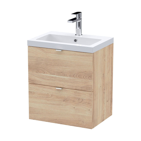 [BFDY3041A] Alrewas Contemporary 2 Drawer Wall Hung Vanity Unit with Basin, Bleached Oak, 500mm - Cutout