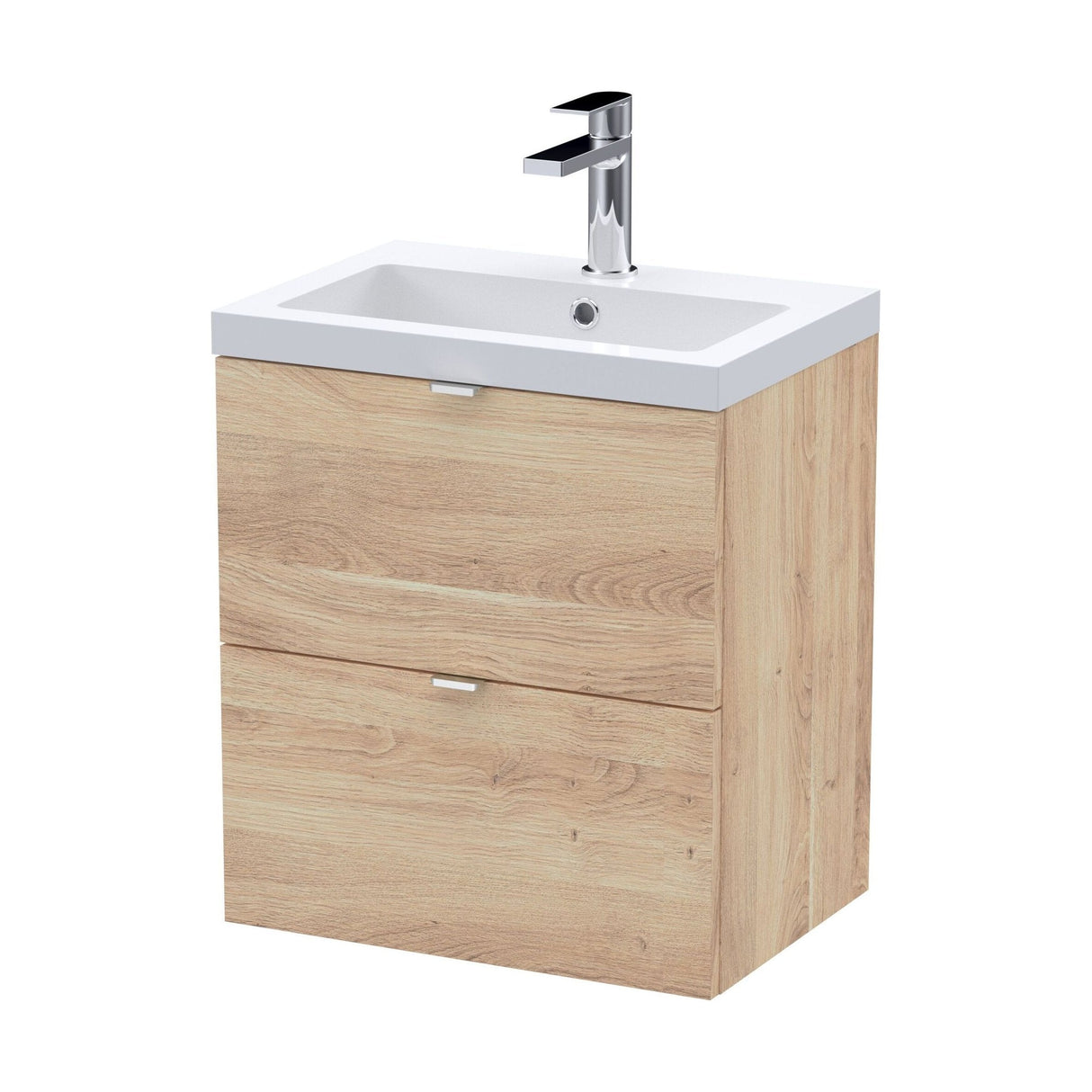 [BFDY3041A] Alrewas Contemporary 2 Drawer Wall Hung Vanity Unit with Ceramic Basin, 500mm, Choice of Colour - Cutout