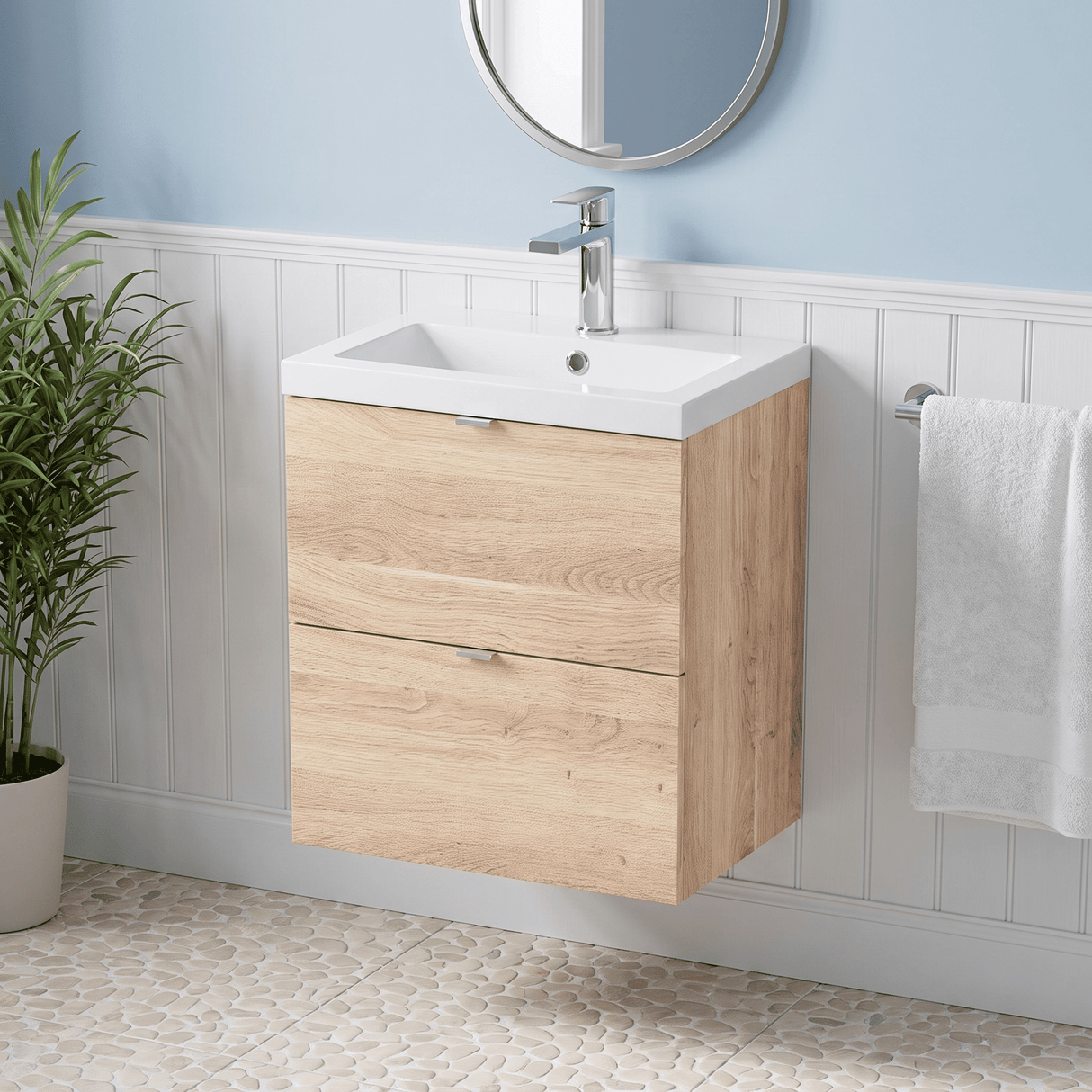 [BFDY3041A] Alrewas Contemporary 2 Drawer Wall Hung Vanity Unit with Ceramic Basin, 500mm, Choice of Colour