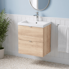[BFDY3041A] Alrewas Contemporary 2 Drawer Wall Hung Vanity Unit with Ceramic Basin, 500mm, Choice of Colour