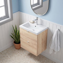 [BFDY3041A] Alrewas Contemporary 2 Drawer Wall Hung Vanity Unit with Ceramic Basin, 500mm, Choice of Colour