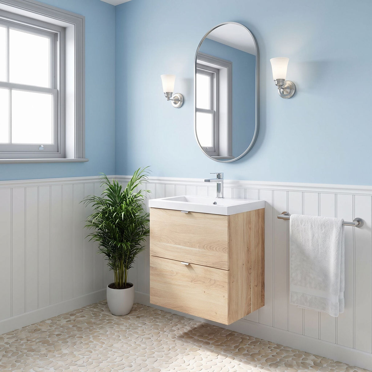 [BFDY3041A] Alrewas Contemporary 2 Drawer Wall Hung Vanity Unit with Ceramic Basin, 500mm, Choice of Colour