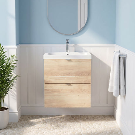 [BFDY3041A] Alrewas Contemporary 2 Drawer Wall Hung Vanity Unit with Ceramic Basin, 500mm, Choice of Colour - Silo