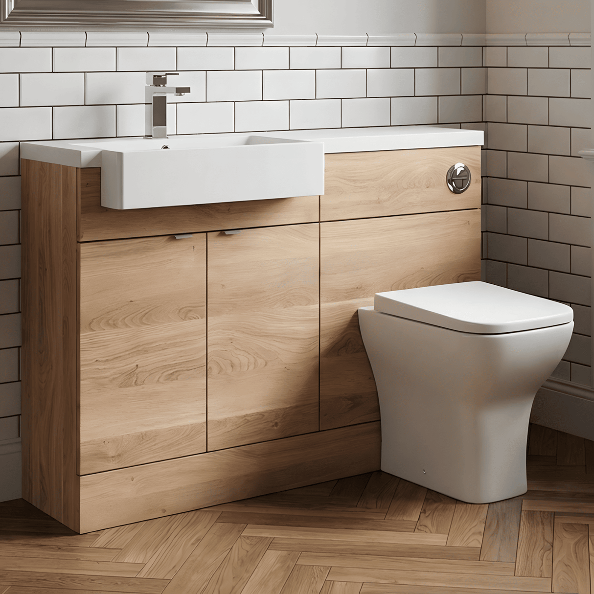[BFDY3050] Alrewas Contemporary Floor Standing Vanity WC Combination Unit with Semi-Recessed Basin, Left Hand, 1100mm, Choice of Colour - Silo