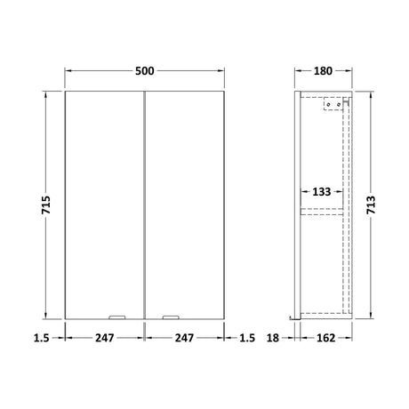 [BFDY3055] 500 2-Door Wall Unit - Technical Drawing