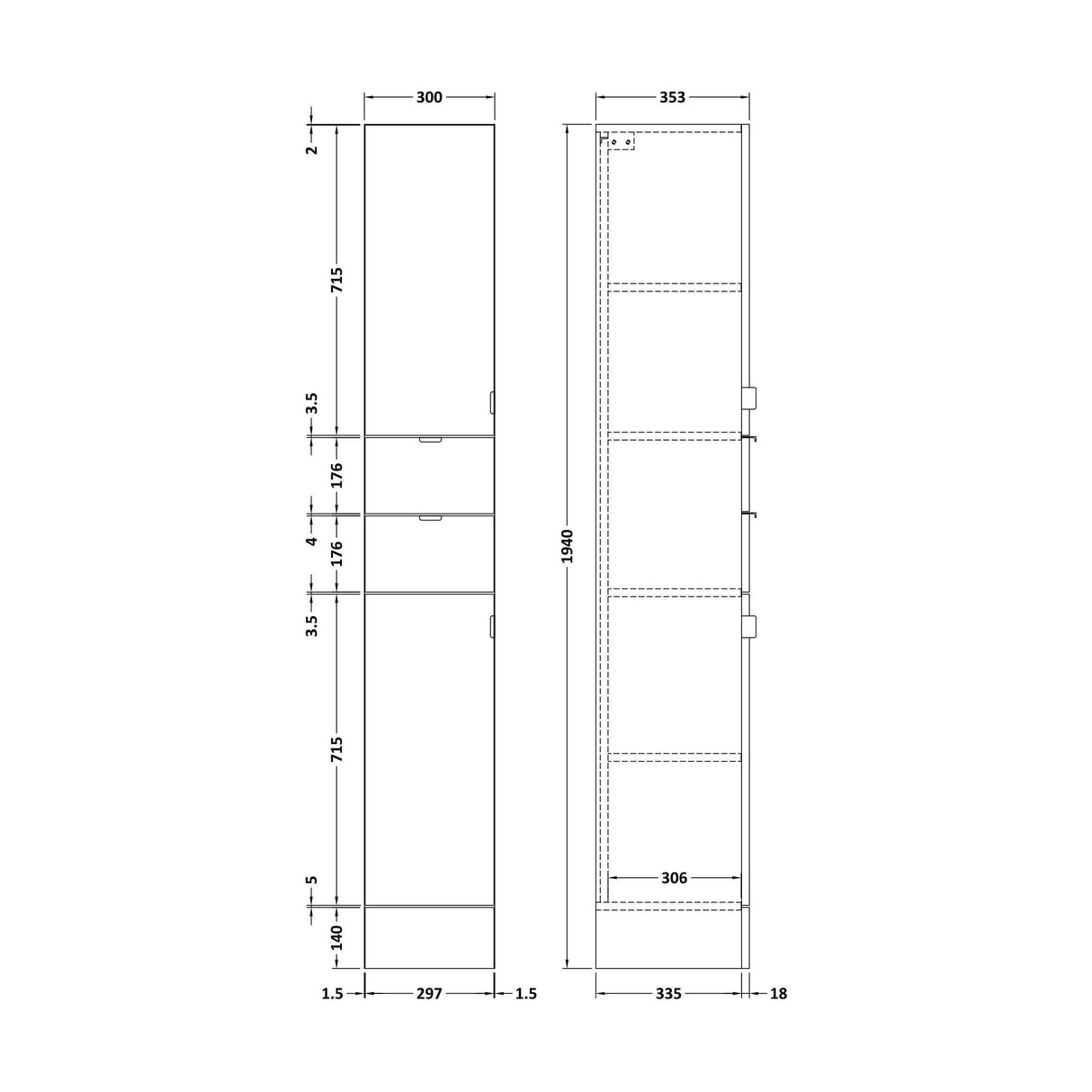 [BFDY3062] 300 Tall Unit - Technical Drawing