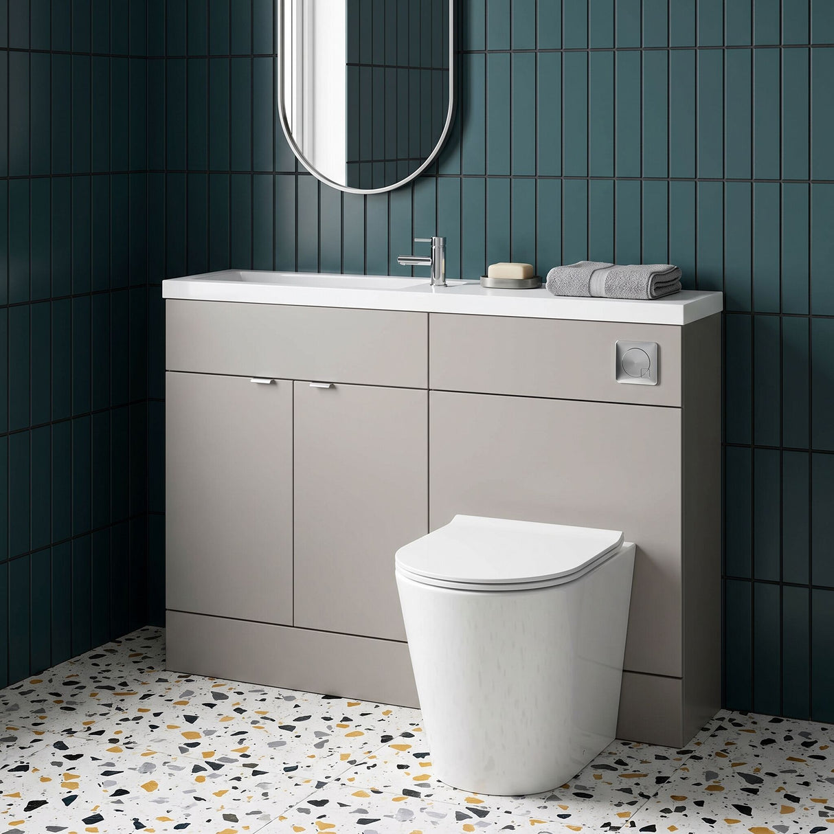 [BFDY3201] Alrewas Contemporary 2 Door Floor Standing Compact Combination Unit with Basin, Pebble Grey, 1100mm - Lifestyle 1