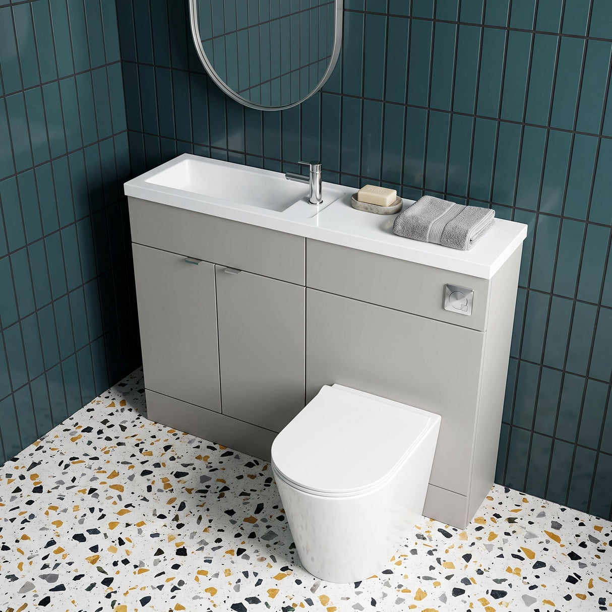 [BFDY3201] Alrewas Contemporary 2 Door Floor Standing Compact Combination Unit with Basin, Pebble Grey, 1100mm - Lifestyle 2