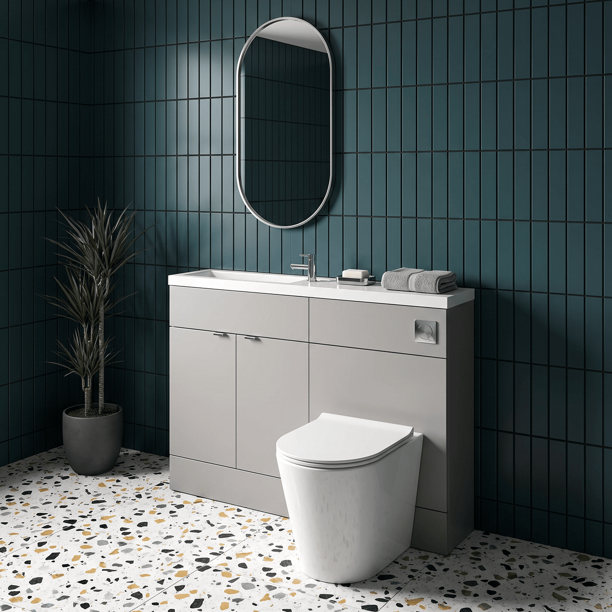 [BFDY3201] Alrewas Contemporary 2 Door Floor Standing Compact Combination Unit with Basin, Pebble Grey, 1100mm - Lifestyle 3