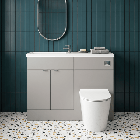 [BFDY3201] Alrewas Contemporary 2 Door Floor Standing Compact Combination Unit with Basin, Pebble Grey, 1100mm - Silo