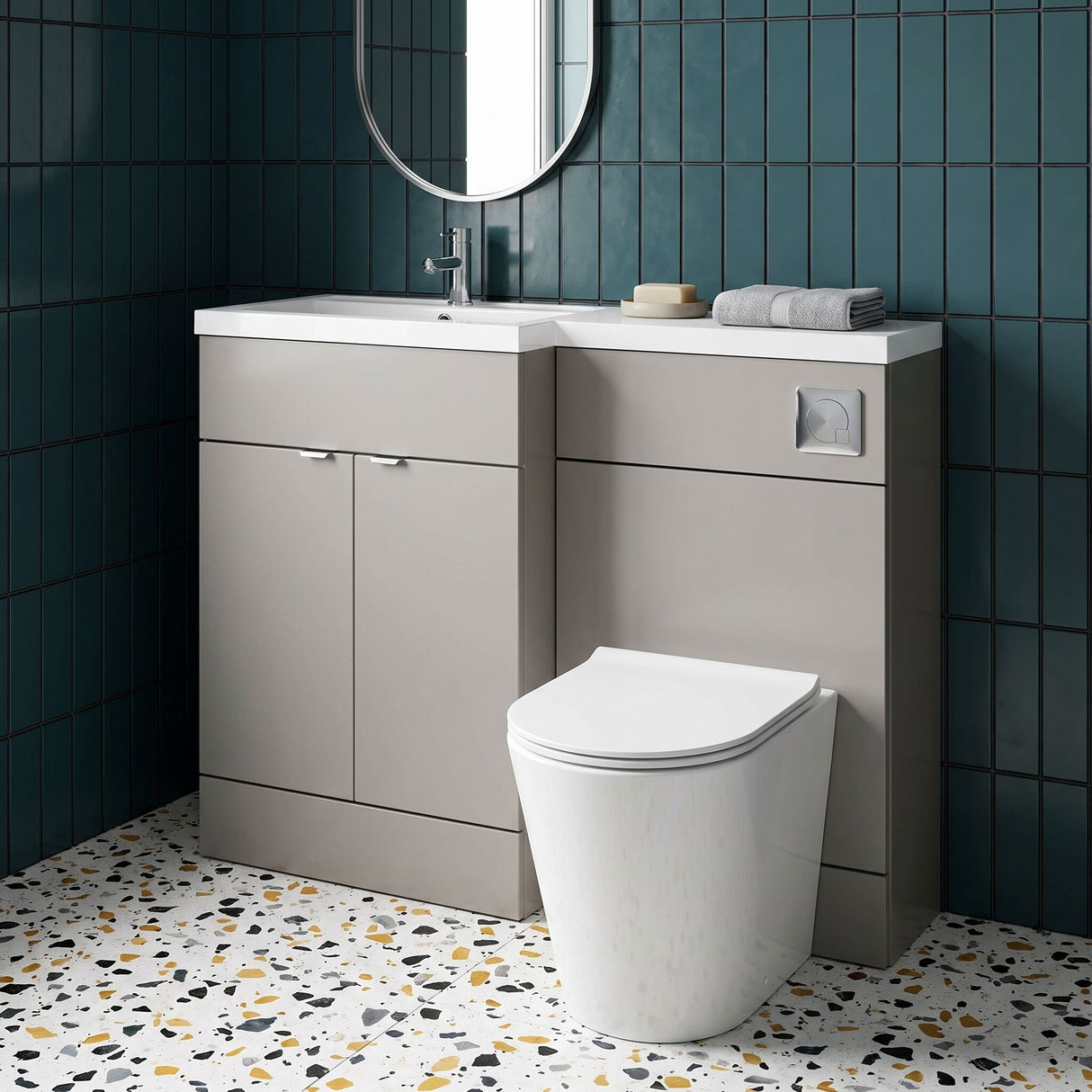 [BFDY3202] Alrewas Contemporary 2 Door Left-Hand Floor Standing Combination Unit with Basin, Pebble Grey, 1100mm - Lifestyle 1