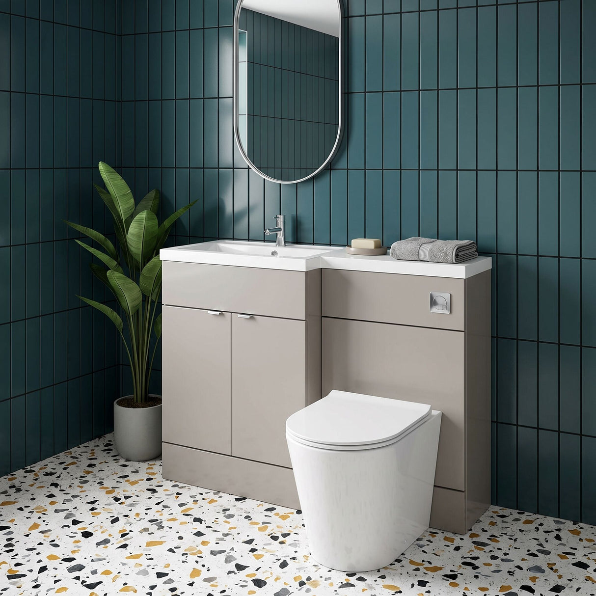 [BFDY3202] Alrewas Contemporary 2 Door Left-Hand Floor Standing Combination Unit with Basin, Pebble Grey, 1100mm - Lifestyle 3
