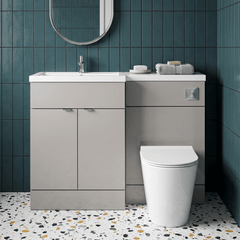 [BFDY3202] Alrewas Contemporary 2 Door Left-Hand Floor Standing Combination Unit with Basin, Pebble Grey, 1100mm - Silo