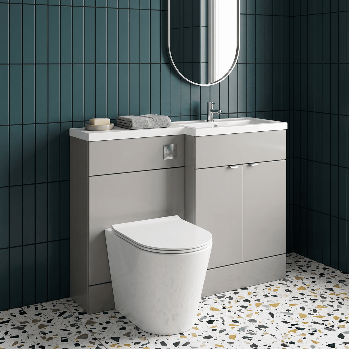 [BFDY3203] Alrewas Contemporary 2 Door Right-Hand Floor Standing Combination Unit with Basin, Pebble Grey, 1100mm - Lifestyle 1