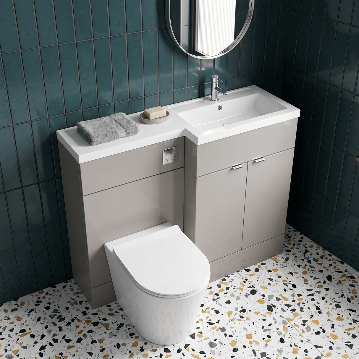 [BFDY3203] Alrewas Contemporary 2 Door Right-Hand Floor Standing Combination Unit with Basin, Pebble Grey, 1100mm - Lifestyle 2