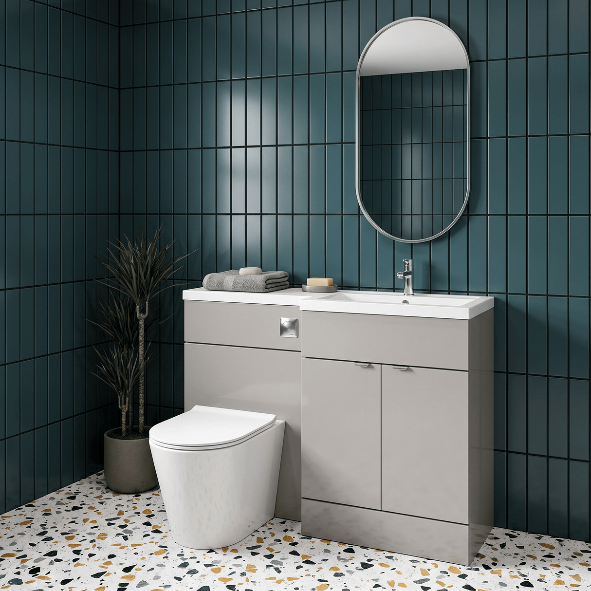 [BFDY3203] Alrewas Contemporary 2 Door Right-Hand Floor Standing Combination Unit with Basin, Pebble Grey, 1100mm - Lifestyle 3