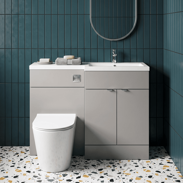 [BFDY3203] Alrewas Contemporary 2 Door Right-Hand Floor Standing Combination Unit with Basin, Pebble Grey, 1100mm - Silo