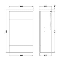 [BFDY3204] Alrewas Contemporary Floor Standing Compact WC Unit, Pebble Grey, 500mm - Technical Drawing
