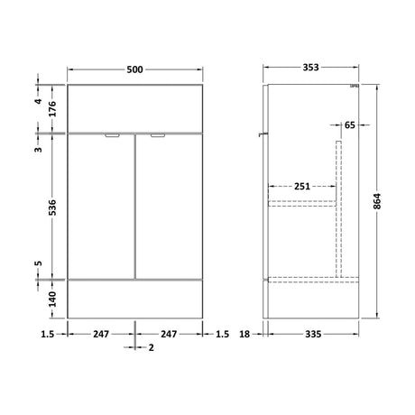 [BFDY3206] 500 Vanity Unit (355mm Deep) - Technical Drawing