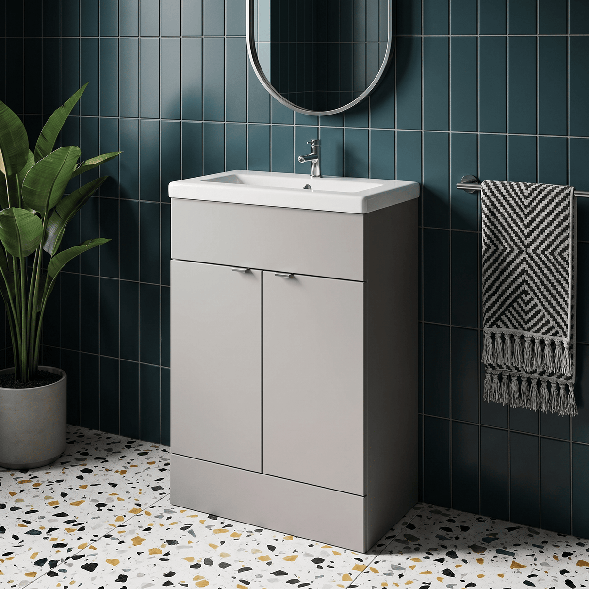 [BFDY3207A] Alrewas Contemporary 2 Door Floor Standing Vanity Unit with Basin, 600mm, Choice of Colour