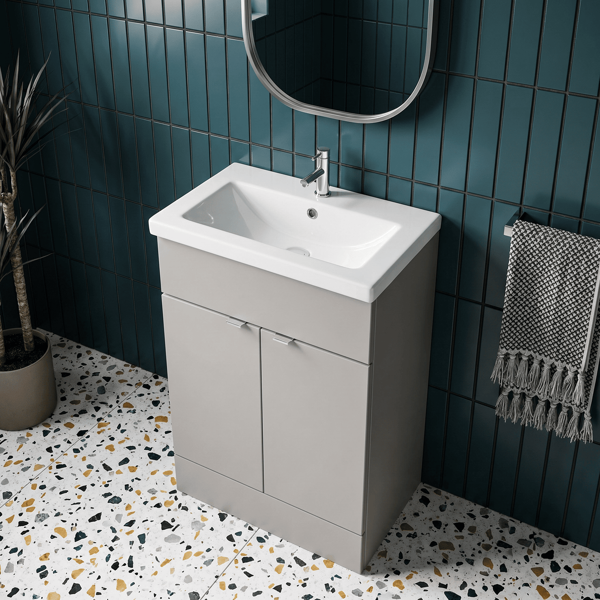 [BFDY3207A] Alrewas Contemporary 2 Door Floor Standing Vanity Unit with Basin, 600mm, Choice of Colour