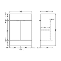 [BFDY3208] 600 Vanity Unit (355mm Deep) - Technical Drawing