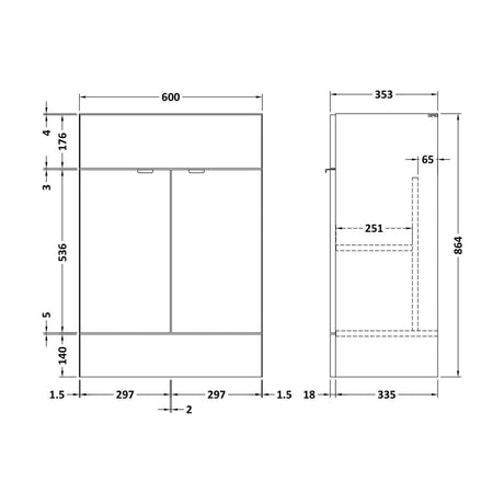 [BFDY3208] 600 Vanity Unit (355mm Deep) - Technical Drawing