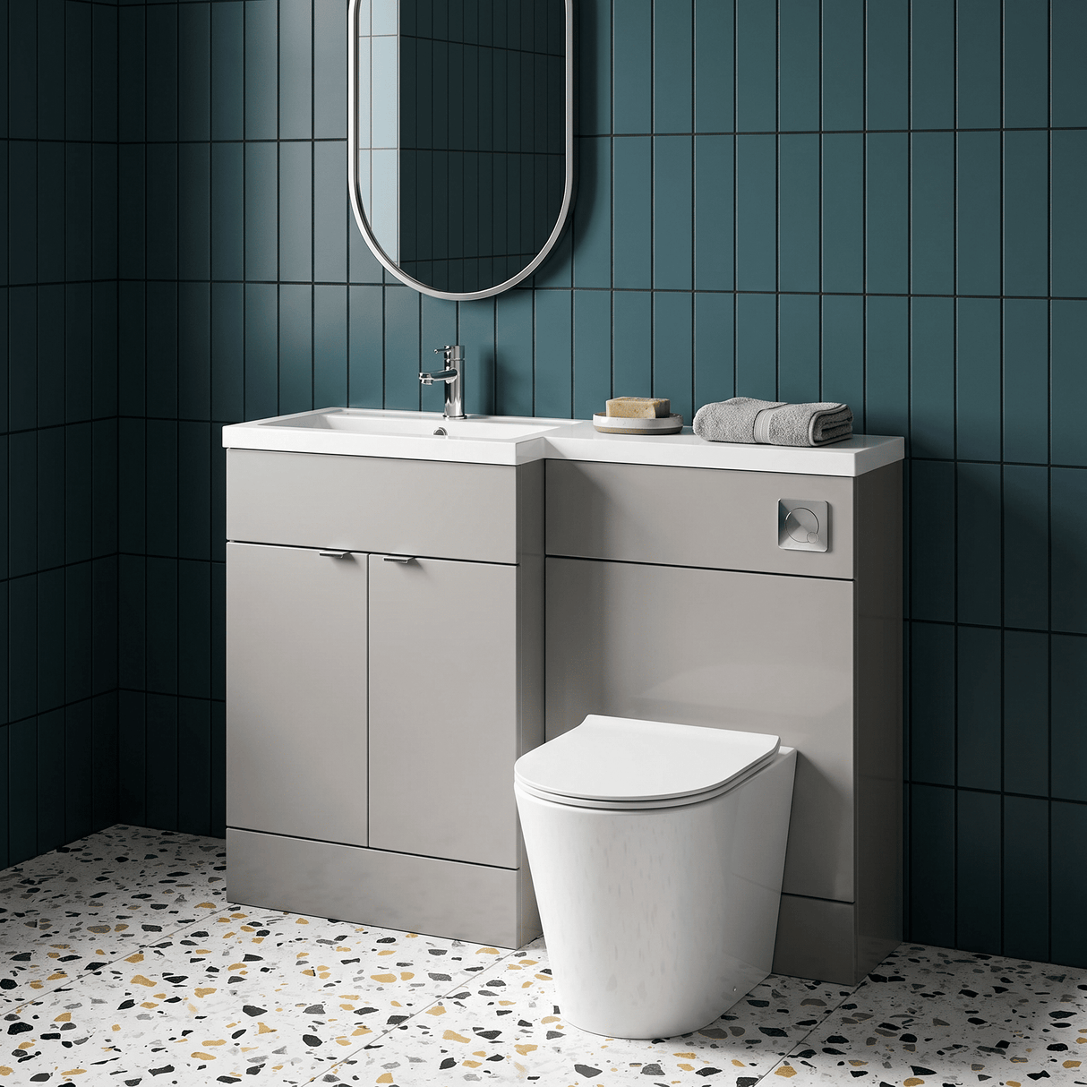 [BFDY3209] Alrewas Contemporary 2 Door Left-Hand Floor Standing Combination Unit with Basin, Pebble Grey, 1200mm - Lifestyle 1
