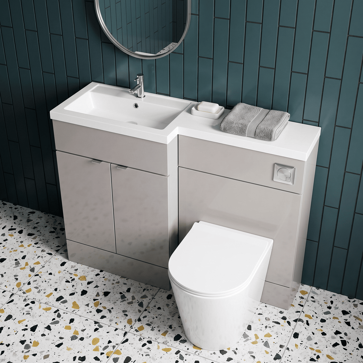 [BFDY3209] Alrewas Contemporary 2 Door Left-Hand Floor Standing Combination Unit with Basin, Pebble Grey, 1200mm - Lifestyle 2