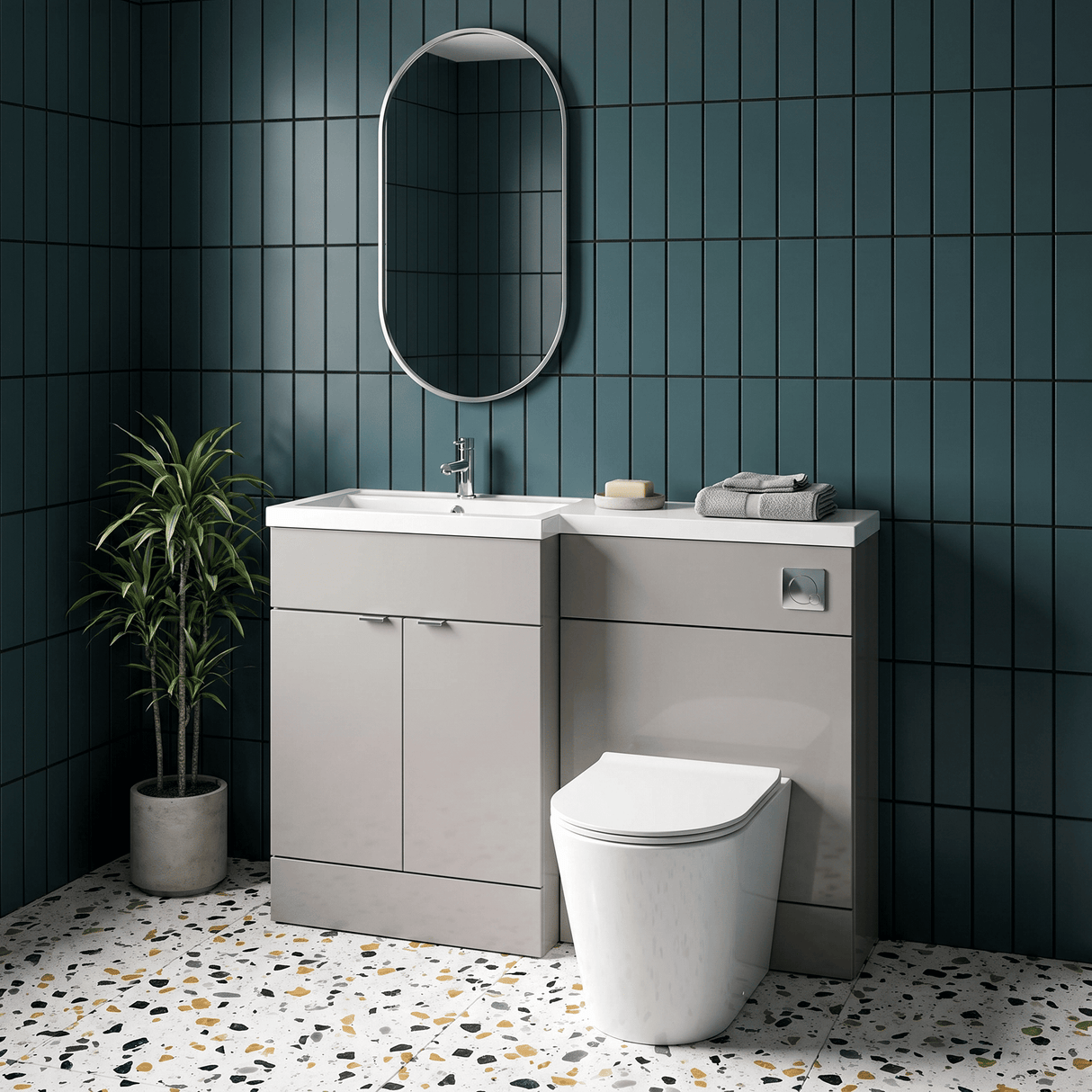 [BFDY3209] Alrewas Contemporary 2 Door Left-Hand Floor Standing Combination Unit with Basin, Pebble Grey, 1200mm - Lifestyle 3