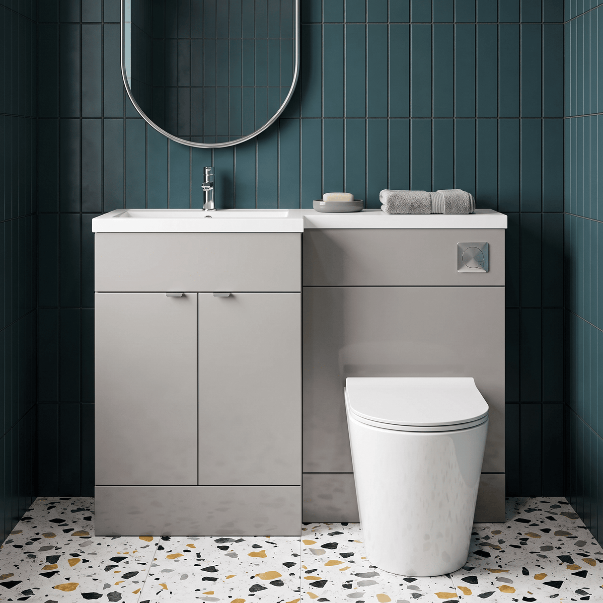 [BFDY3209] Alrewas Contemporary 2 Door Left-Hand Floor Standing Combination Unit with Basin, Pebble Grey, 1200mm - Silo