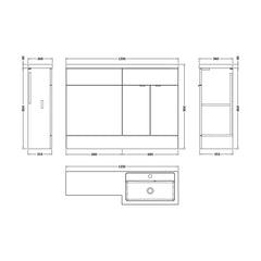 [BFDY3210] Alrewas Contemporary 2 Door Right-Hand Floor Standing Combination Unit with Basin, Pebble Grey, 1200mm - Technical Drawing