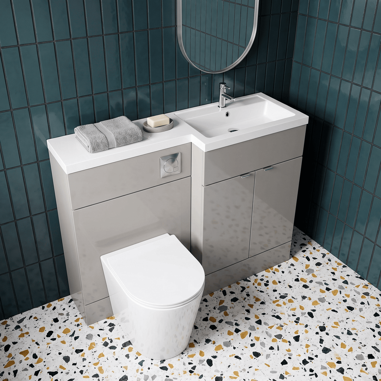 [BFDY3210] Alrewas Contemporary 2 Door Right-Hand Floor Standing Combination Unit with Basin, Pebble Grey, 1200mm - Lifestyle 2