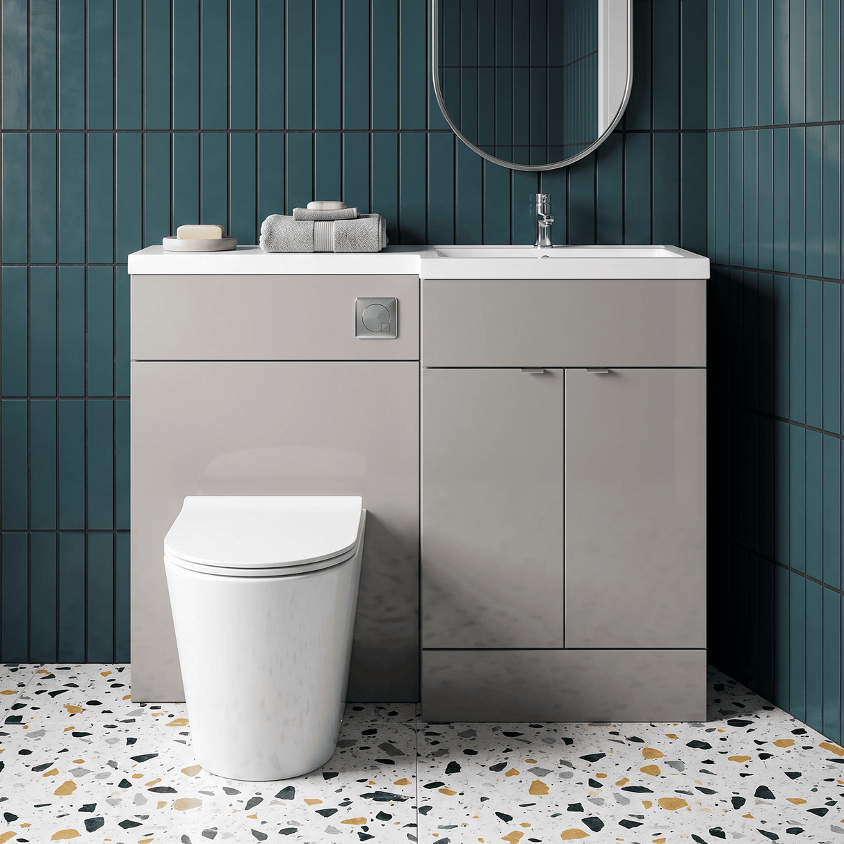 [BFDY3210] Alrewas Contemporary 2 Door Right-Hand Floor Standing Combination Unit with Basin, Pebble Grey, 1200mm - Silo