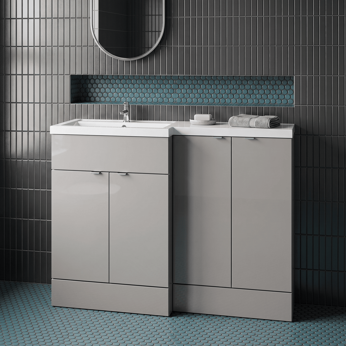 [BFDY3211] Alrewas Contemporary 2 Door Left-Hand Floor Standing Combination Unit with Basin, Pebble Grey, 1200mm - Lifestyle 1