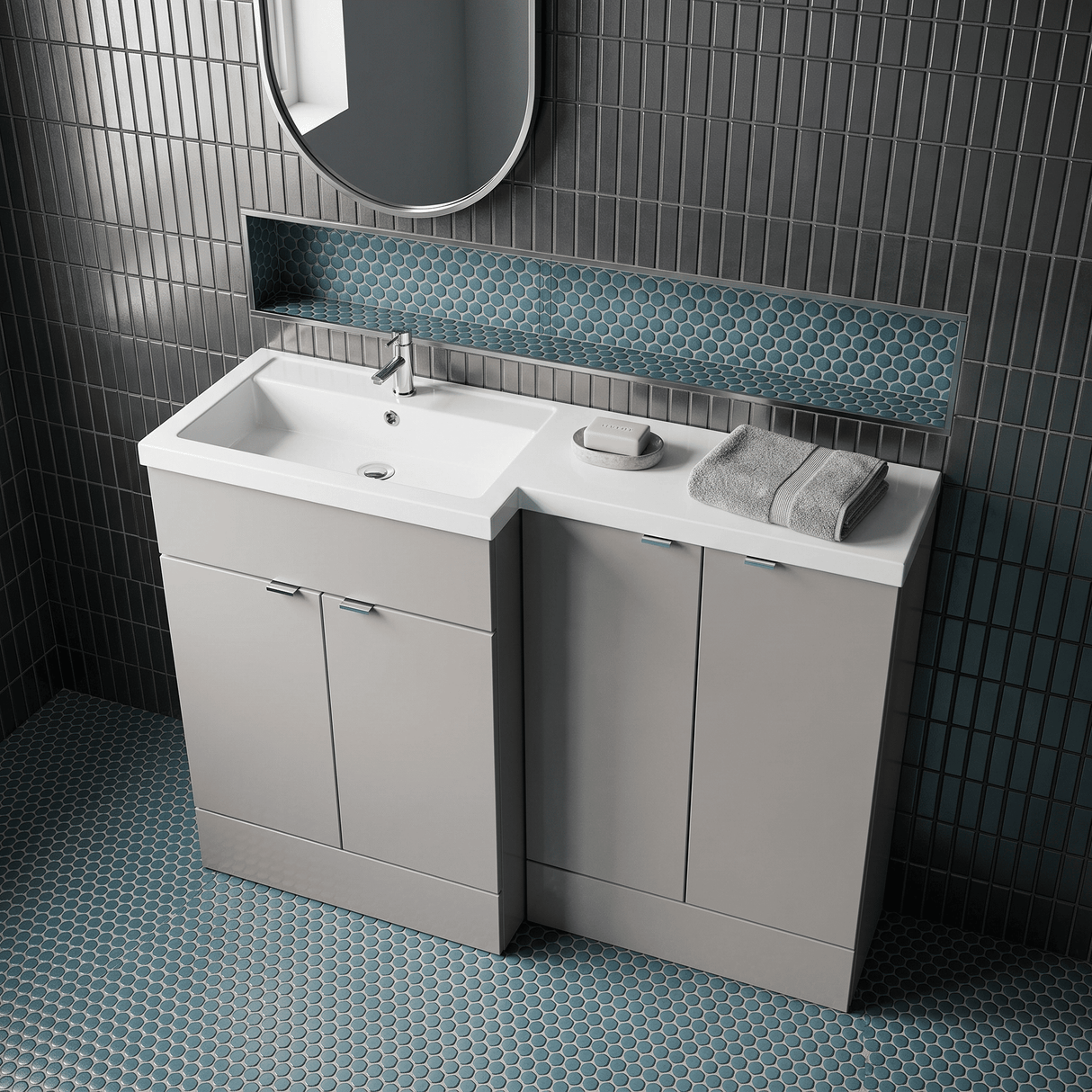 [BFDY3211] Alrewas Contemporary 2 Door Left-Hand Floor Standing Combination Unit with Basin, Pebble Grey, 1200mm - Lifestyle 2