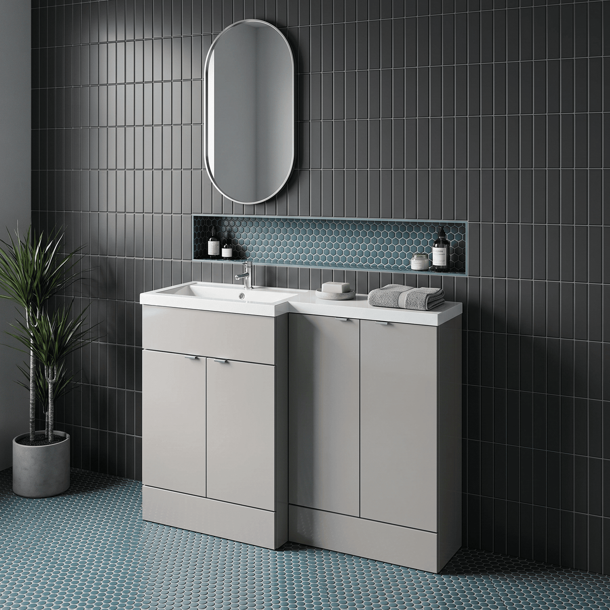[BFDY3211] Alrewas Contemporary 2 Door Left-Hand Floor Standing Combination Unit with Basin, Pebble Grey, 1200mm - Lifestyle 3