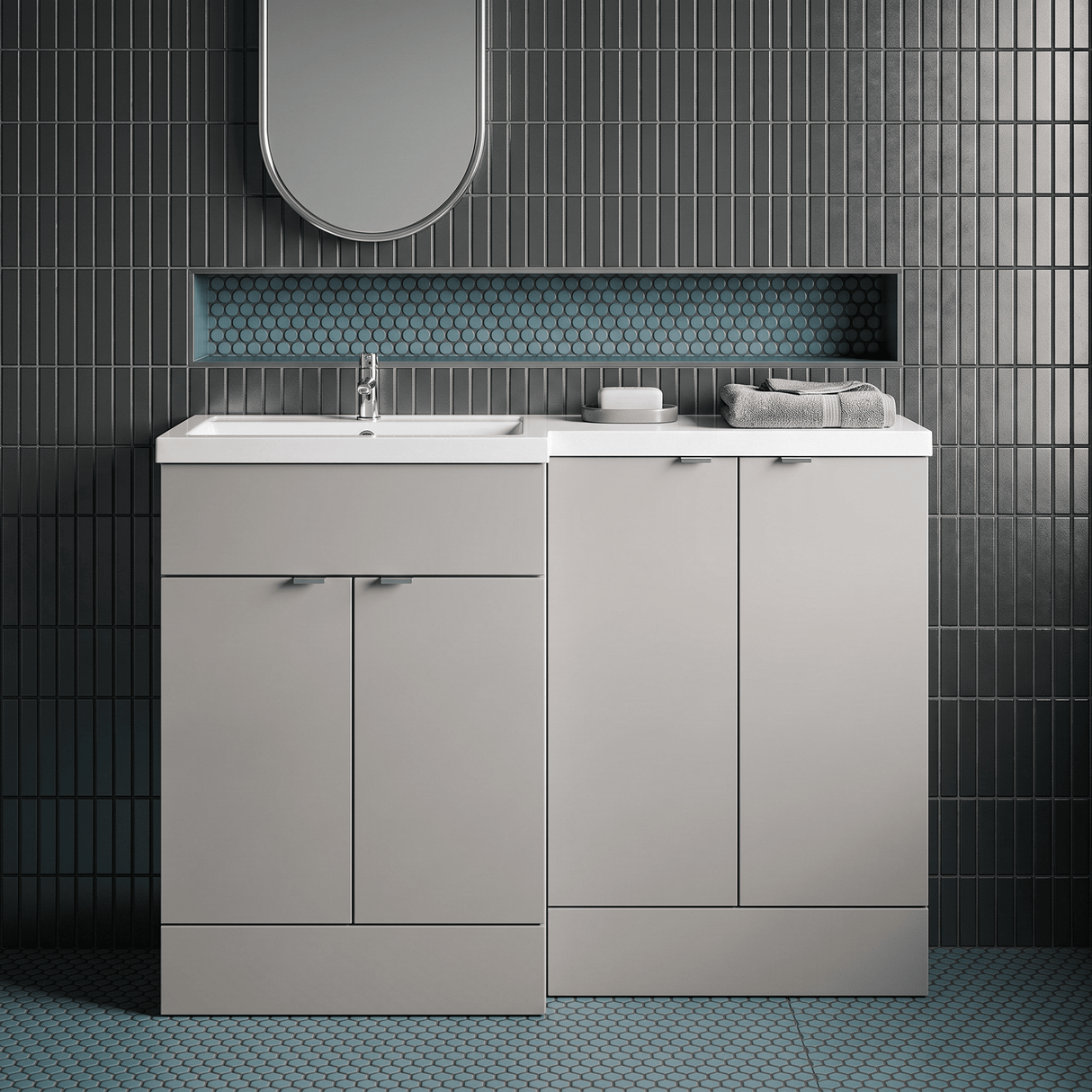 [BFDY3211] Alrewas Contemporary 2 Door Left-Hand Floor Standing Combination Unit with Basin, Pebble Grey, 1200mm - Silo