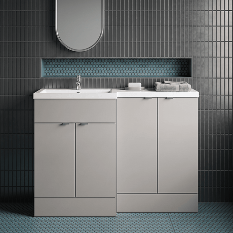 [BFDY3211] Alrewas Contemporary 2 Door Left-Hand Floor Standing Combination Unit with Basin, Pebble Grey, 1200mm - Silo