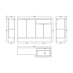 [BFDY3212] Alrewas Contemporary 2 Door Right-Hand Floor Standing Combination Unit with Basin, Pebble Grey, 1200mm - Technical Drawing