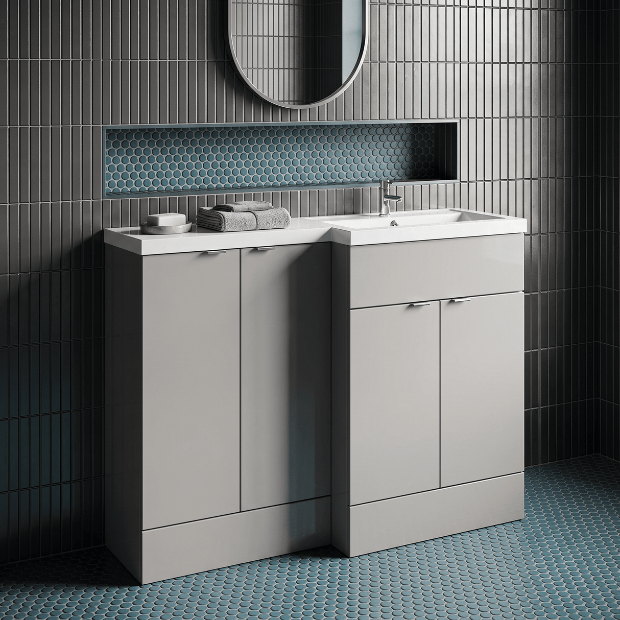 [BFDY3212] Alrewas Contemporary 2 Door Right-Hand Floor Standing Combination Unit with Basin, Pebble Grey, 1200mm - Lifestyle 1