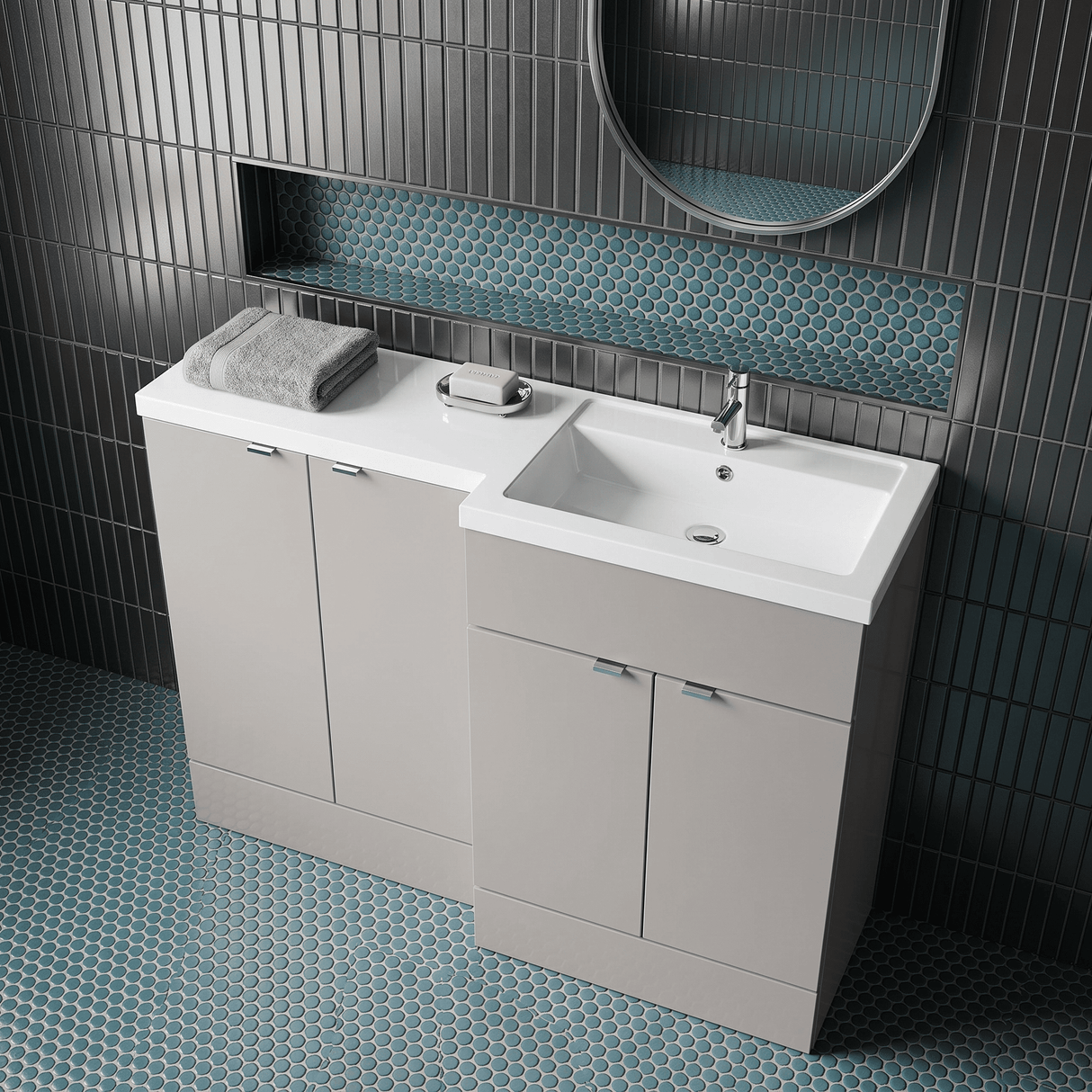 [BFDY3212] Alrewas Contemporary 2 Door Right-Hand Floor Standing Combination Unit with Basin, Pebble Grey, 1200mm - Lifestyle 2