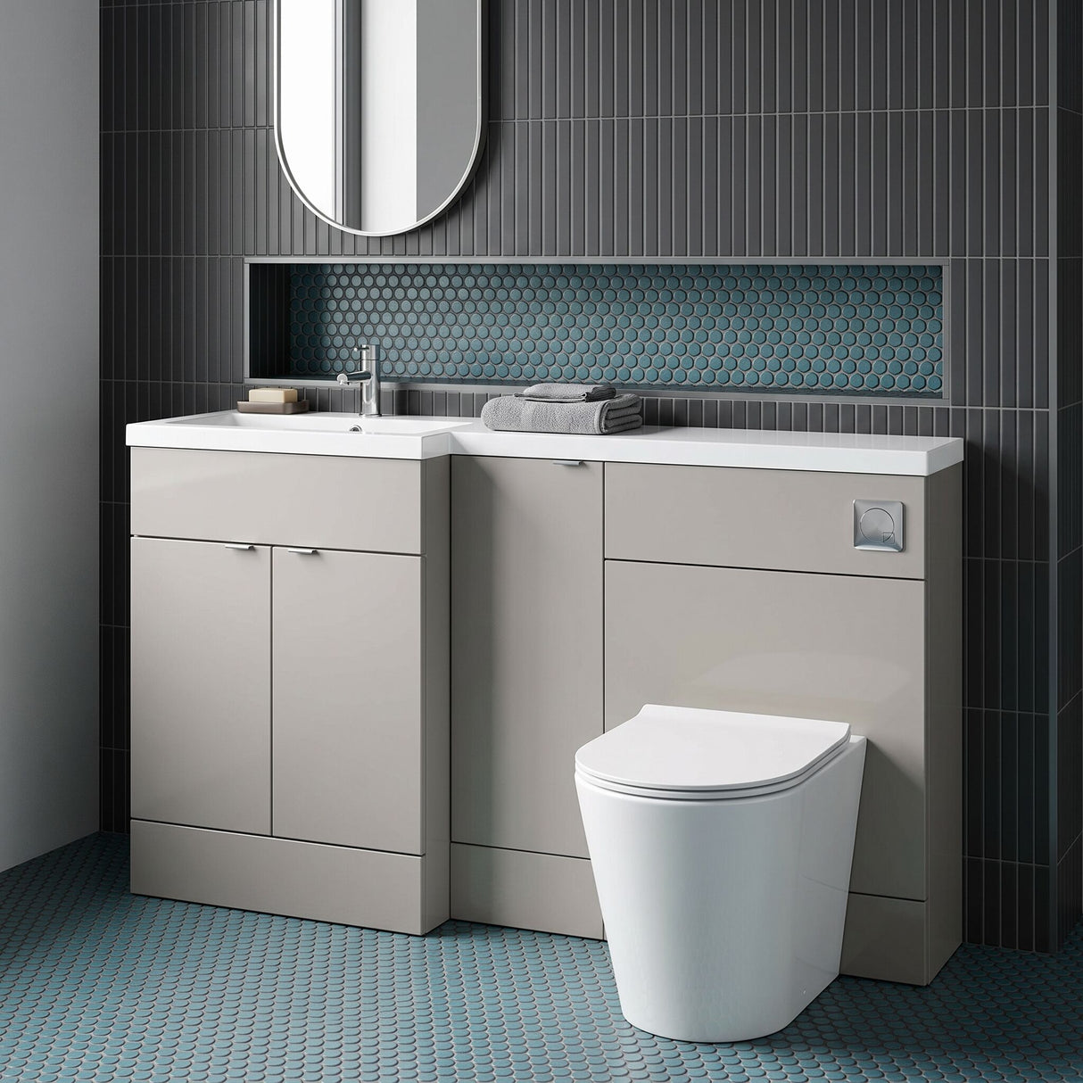 [BFDY3213] Alrewas Contemporary 2 Door Left-Hand Floor Standing Combination Unit with Basin, Pebble Grey, 1500mm - Lifestyle 1