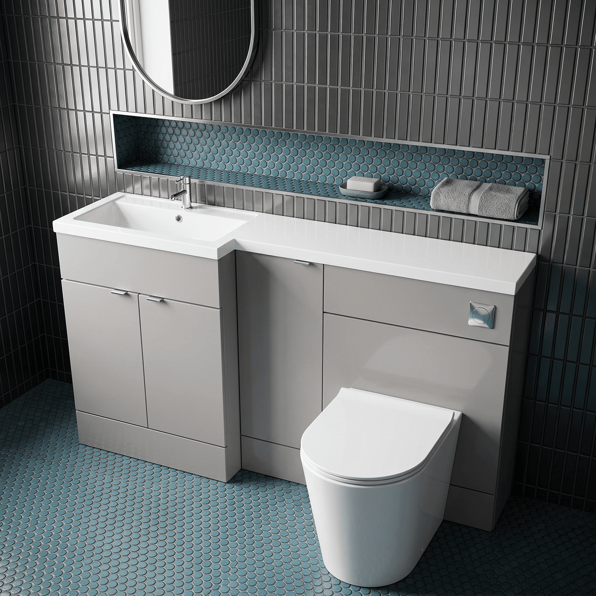 [BFDY3213] Alrewas Contemporary 2 Door Left-Hand Floor Standing Combination Unit with Basin, Pebble Grey, 1500mm - Lifestyle 2