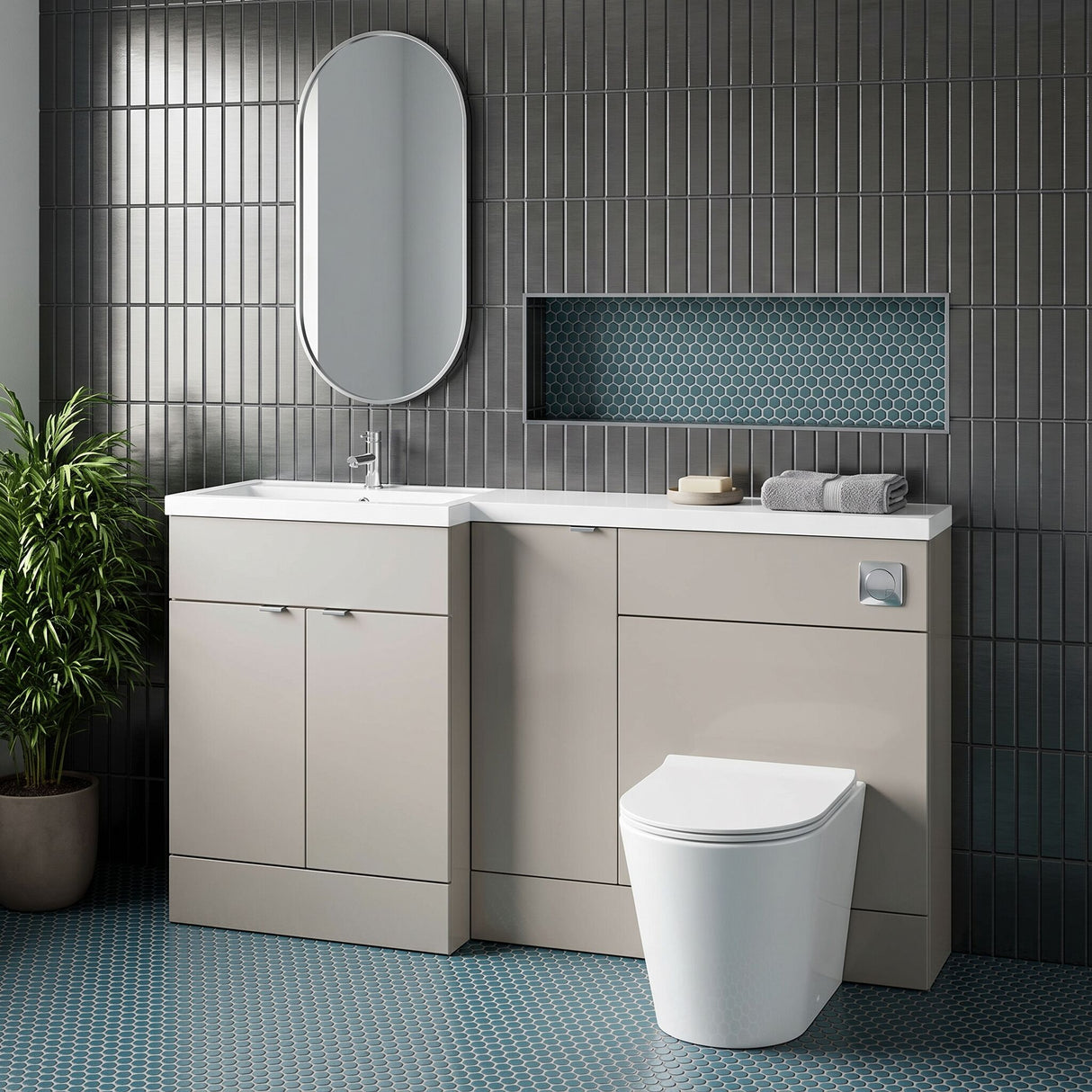 [BFDY3213] Alrewas Contemporary 2 Door Left-Hand Floor Standing Combination Unit with Basin, Pebble Grey, 1500mm - Lifestyle 3